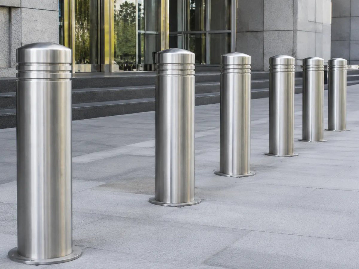 Steel bollards in front of a government building