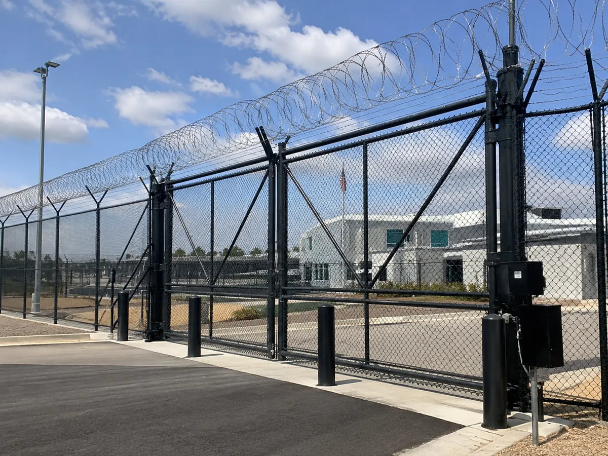 High security perimeter fencing with razor wire