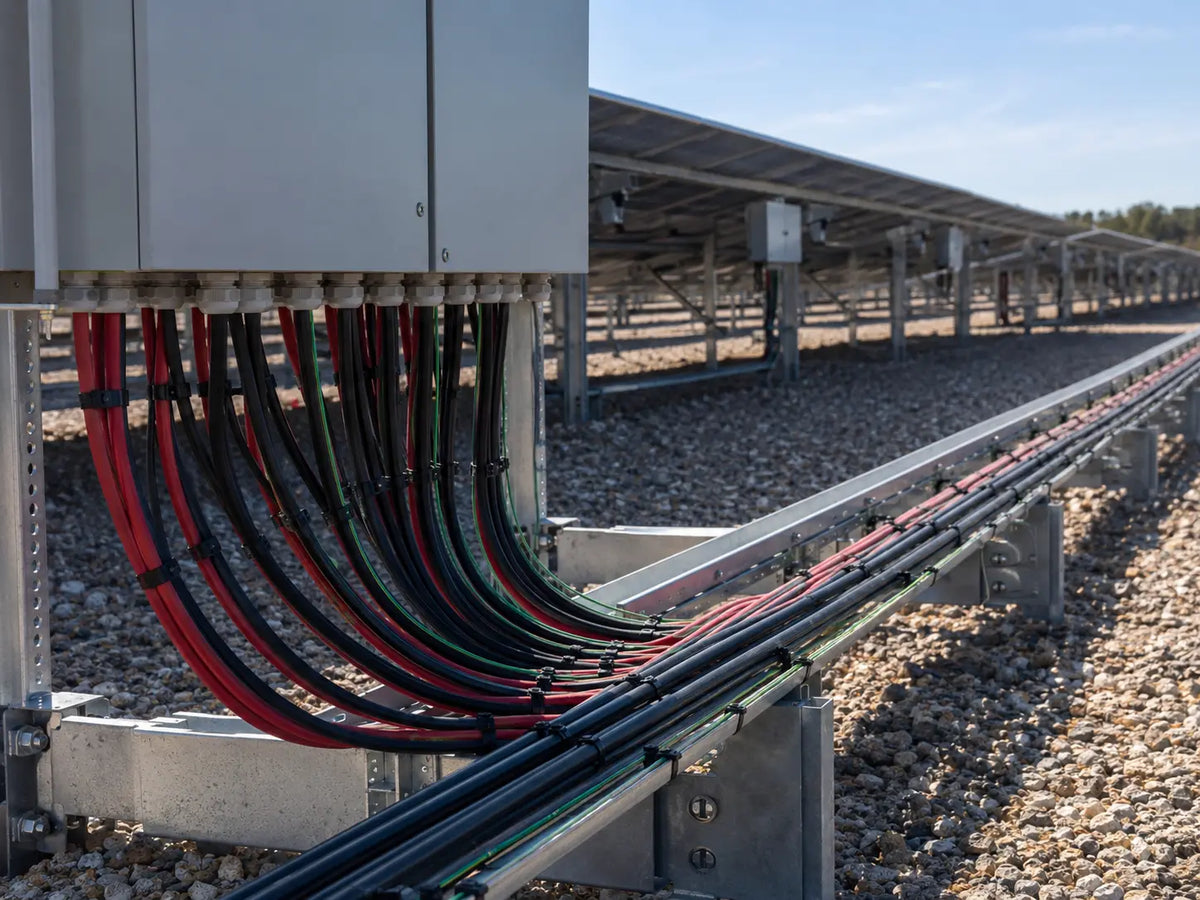 Electrical wiring at a utility scale solar farm